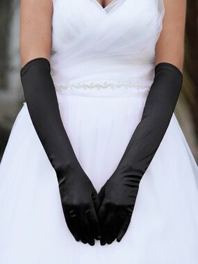 Black 19" Long Satin Gloves Formal Evening Wear Fashion Accessory